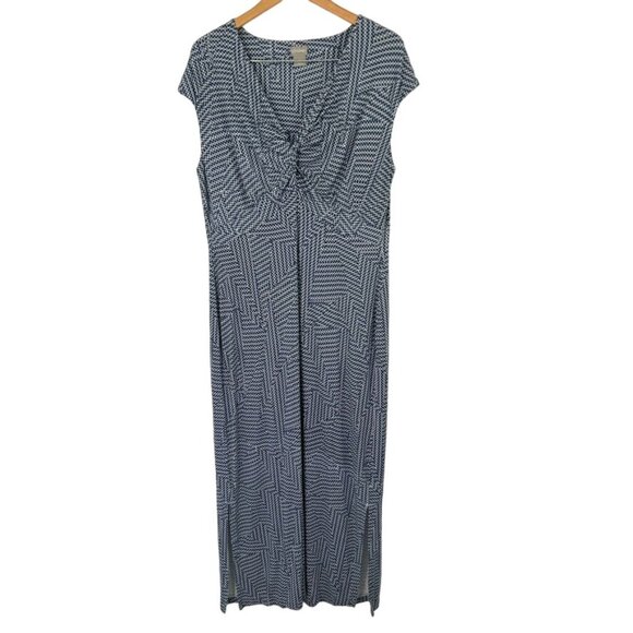 Chico's 2 Women's Blue pattern Maxi Dress Size large Rayon knit cap sleeve - Picture 5 of 10